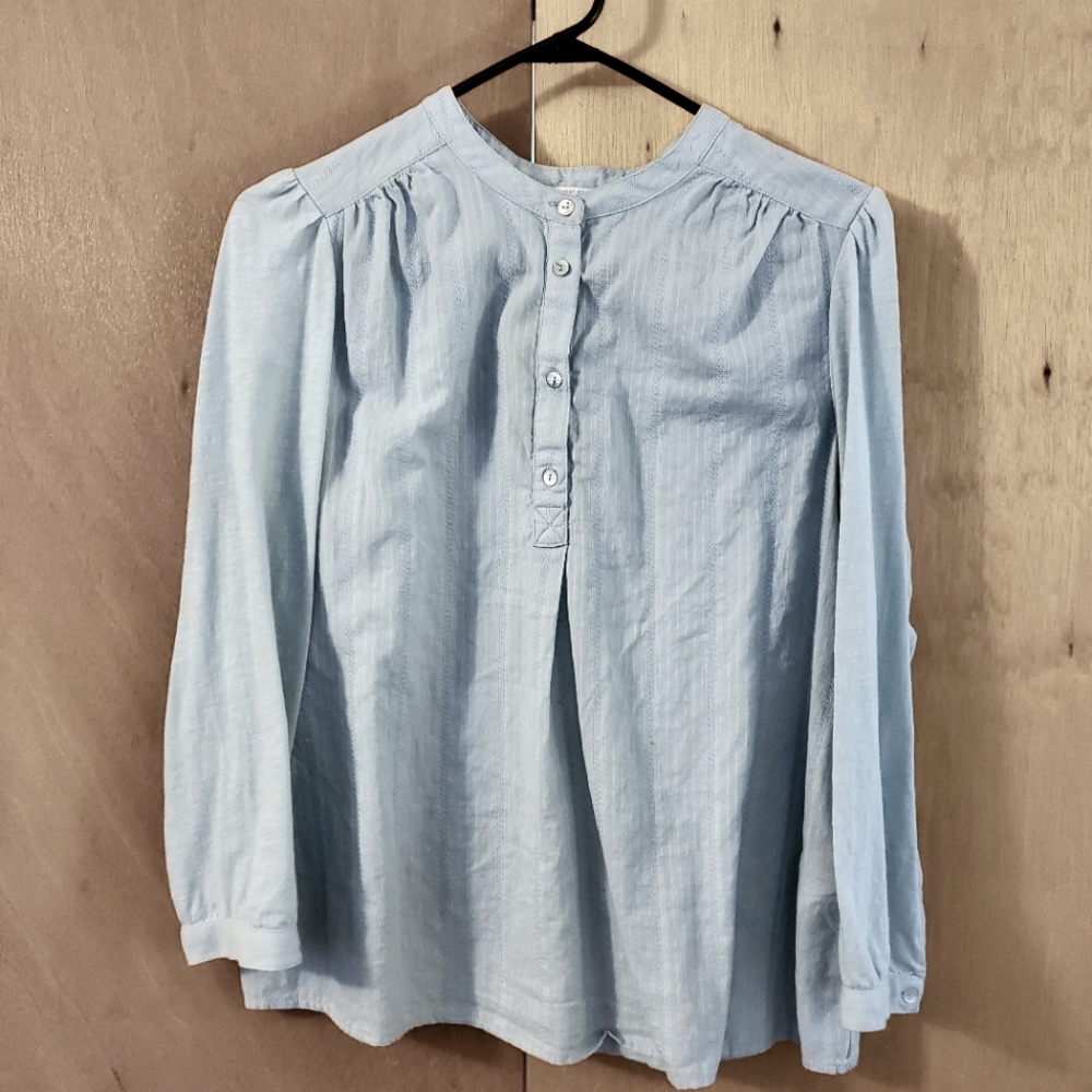 Lucky Brand Women's Mixed Material Popover Blouse, Light Seafoam Green size M